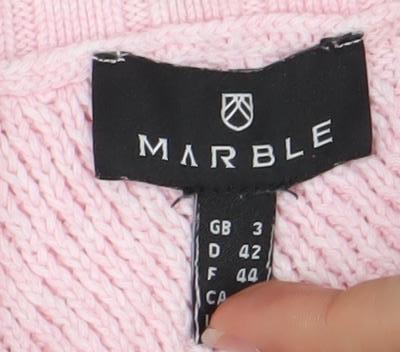 Marble Womens Pink Roll Neck Sleeveless Cable-Knit Jumper Size 14