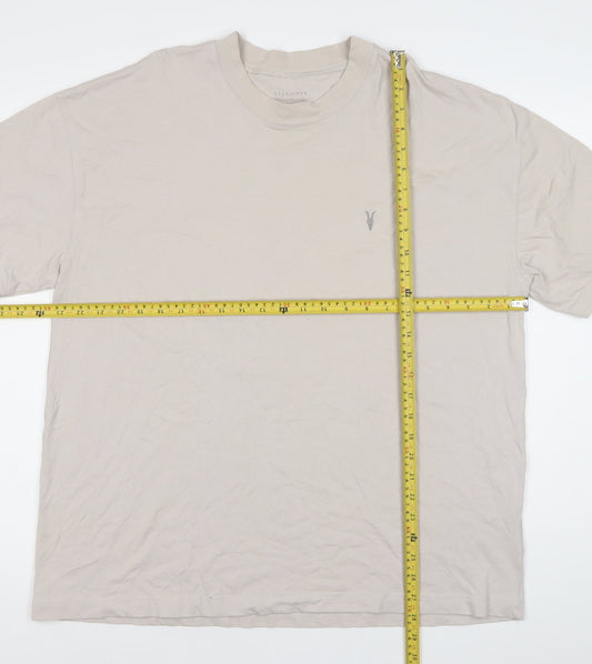 AllSaints Men's Beige Crew Neck Cotton T-Shirt Size M