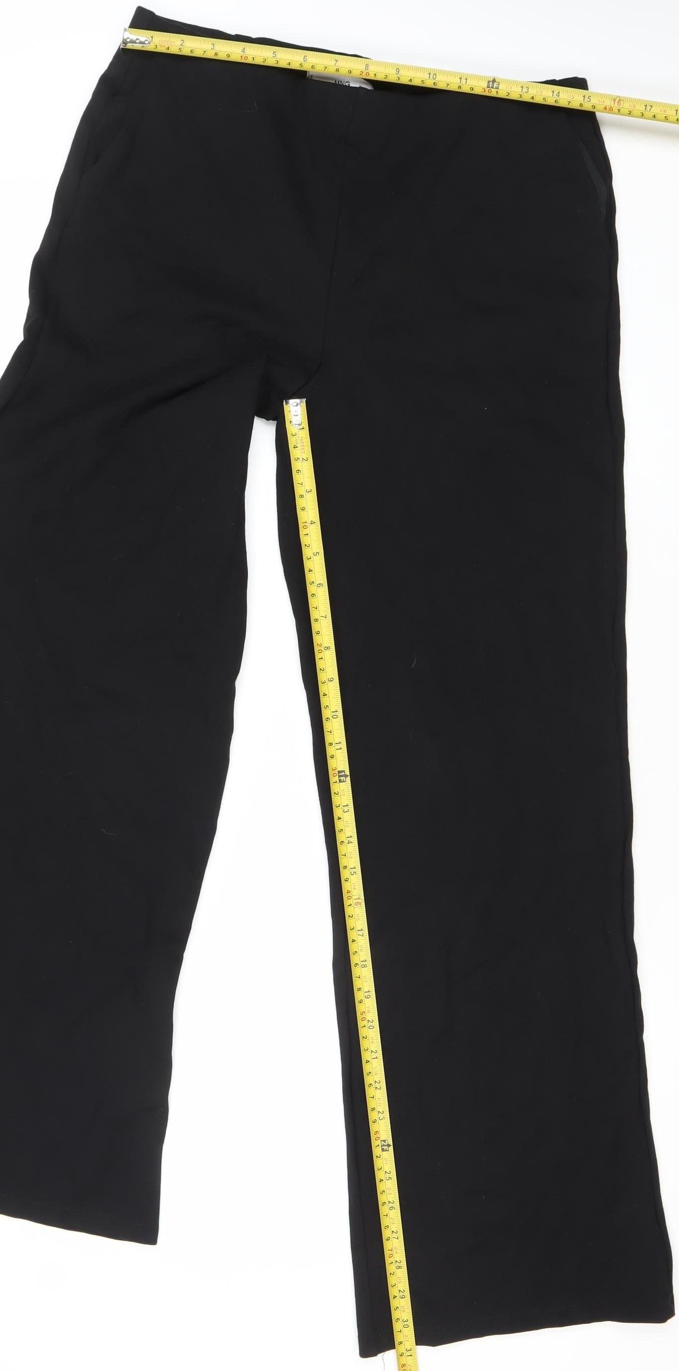 MNG Womens Black Wide-Leg Trousers Size L Viscose Blend