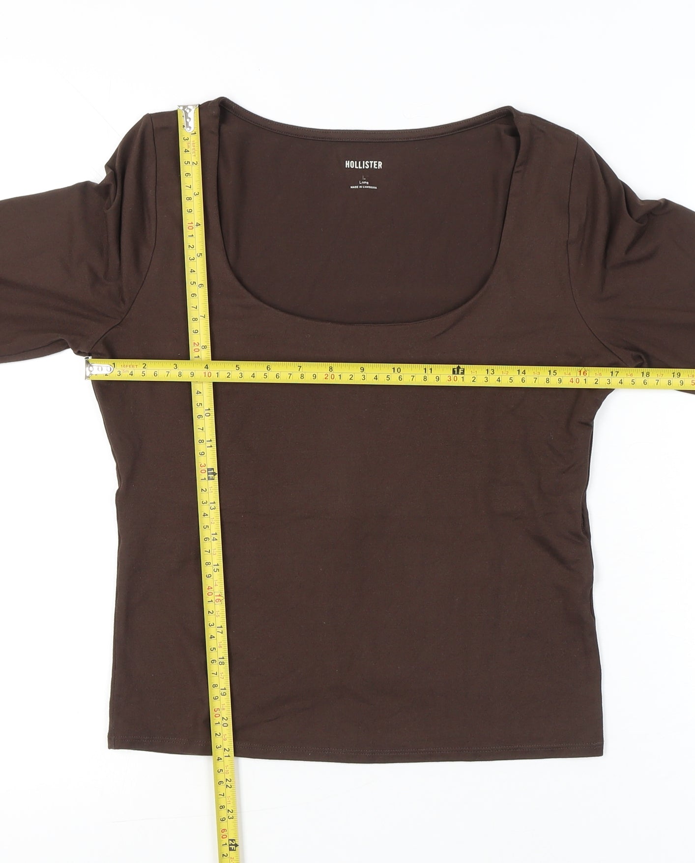 Hollister Women’s Brown Slim Fit Long Sleeve Scoop Neck Top L