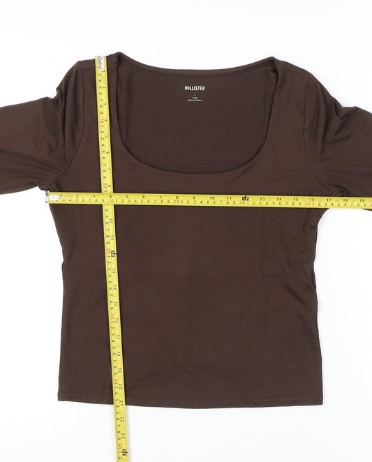 Hollister Women’s Brown Slim Fit Long Sleeve Scoop Neck Top L