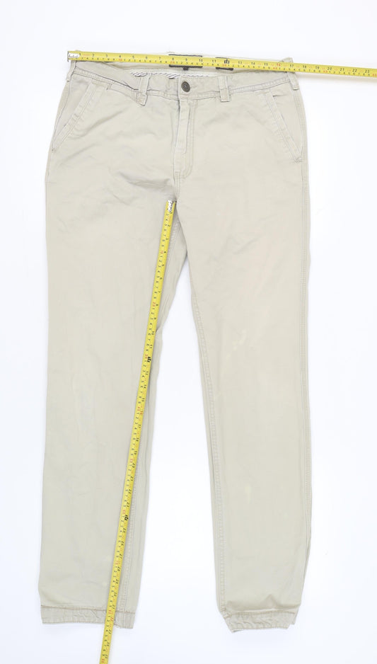 FatFace Men's Beige Chino Trousers Size L 34W 34L Classic Fit