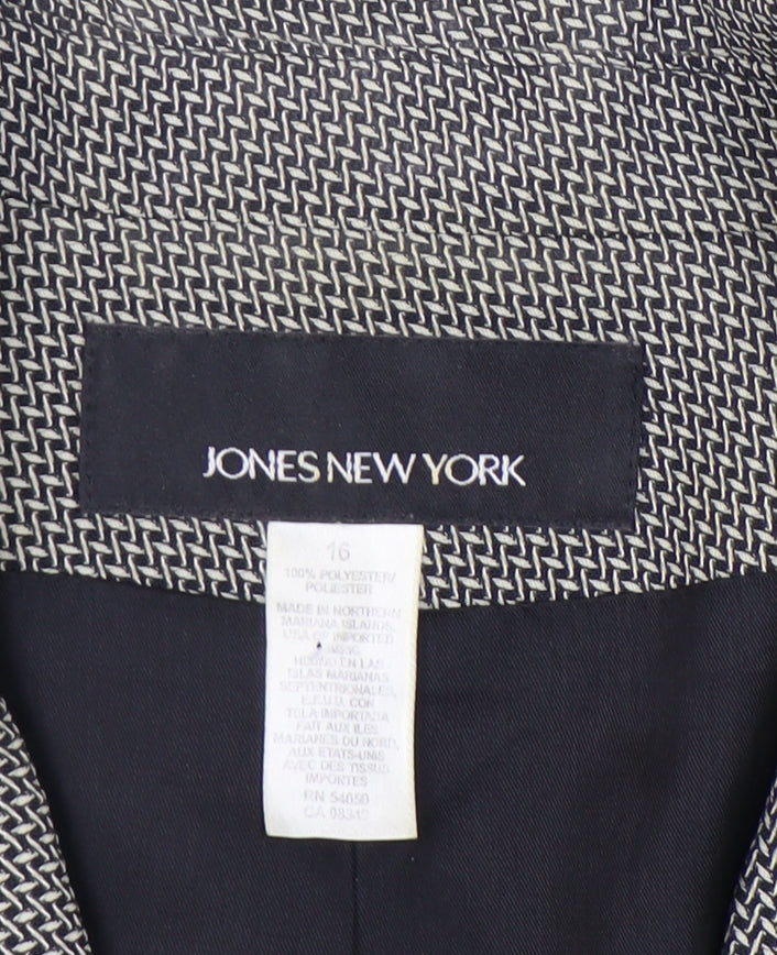 Jones New York Womens Grey Houndstooth Blazer Jacket Size 16