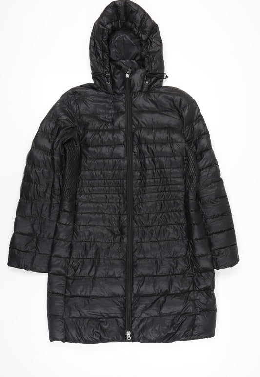 Lands' End Womens Black XS Long Puffer Coat Hooded Down Jacket