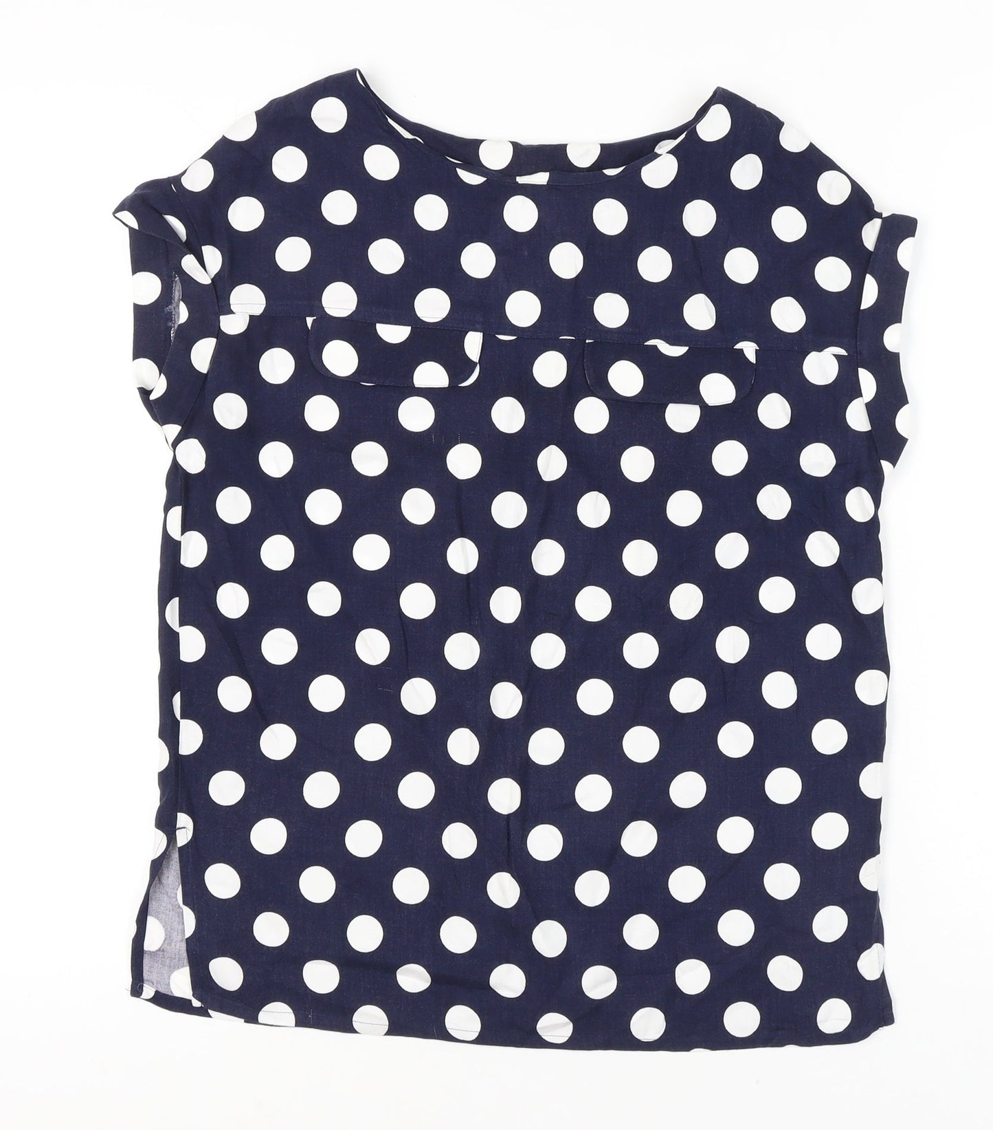 Next Womens Blue Polka Dot Blouse Size 8 Casual Short Sleeve