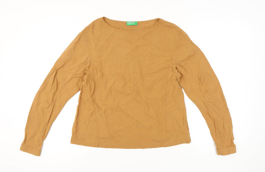Benetton Women’s Brown XS Long Sleeve Cotton Blouse Top