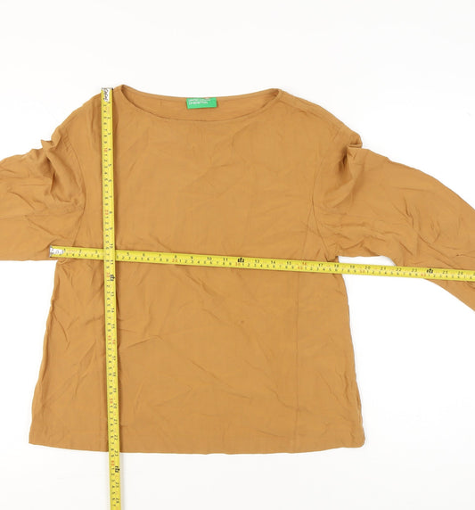 Benetton Women’s Brown XS Long Sleeve Cotton Blouse Top