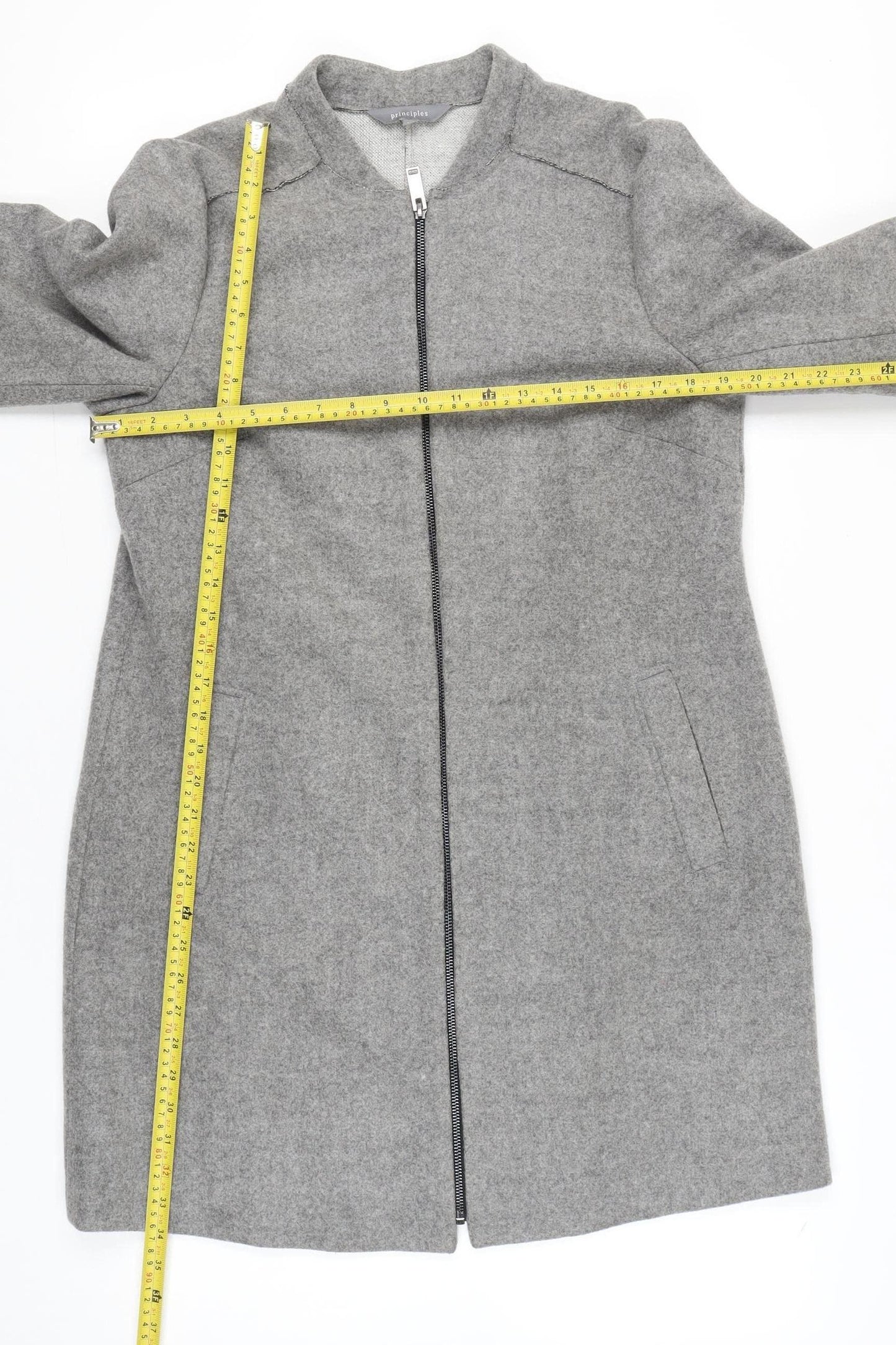 Principles Womens Grey Wool Blend Zip Up Overcoat Size 14 Regular