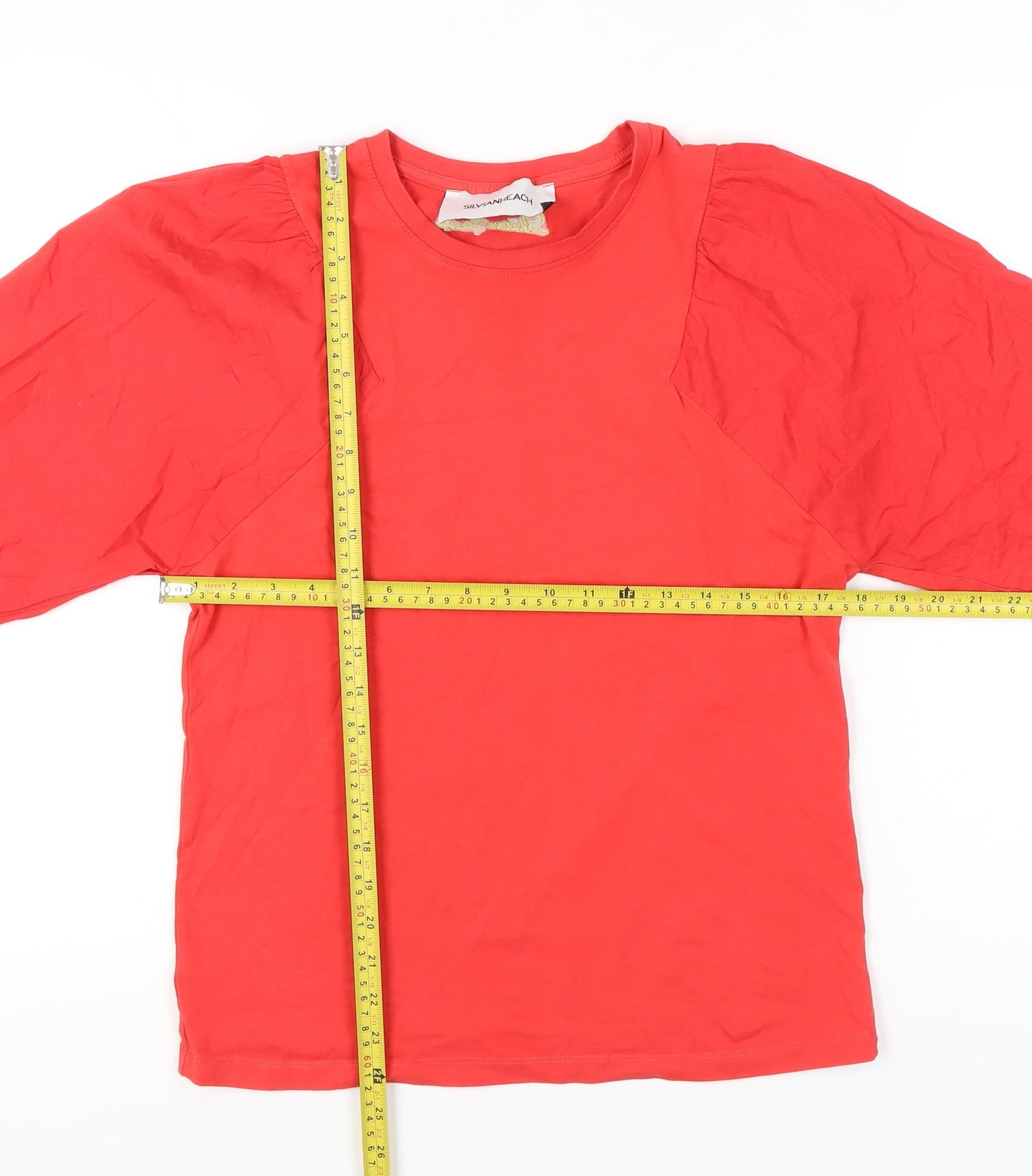 Silvian Heach Womens Red Cotton Puff Sleeve T-Shirt M