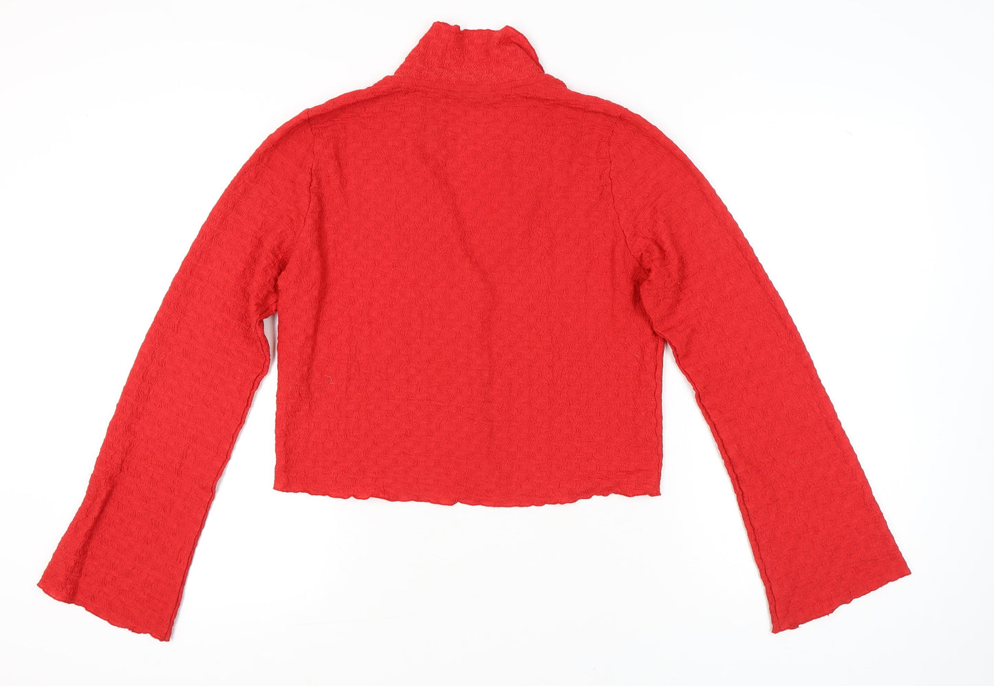 Monki Womens Red Cropped Collared Button-Up Shirt Blouse L