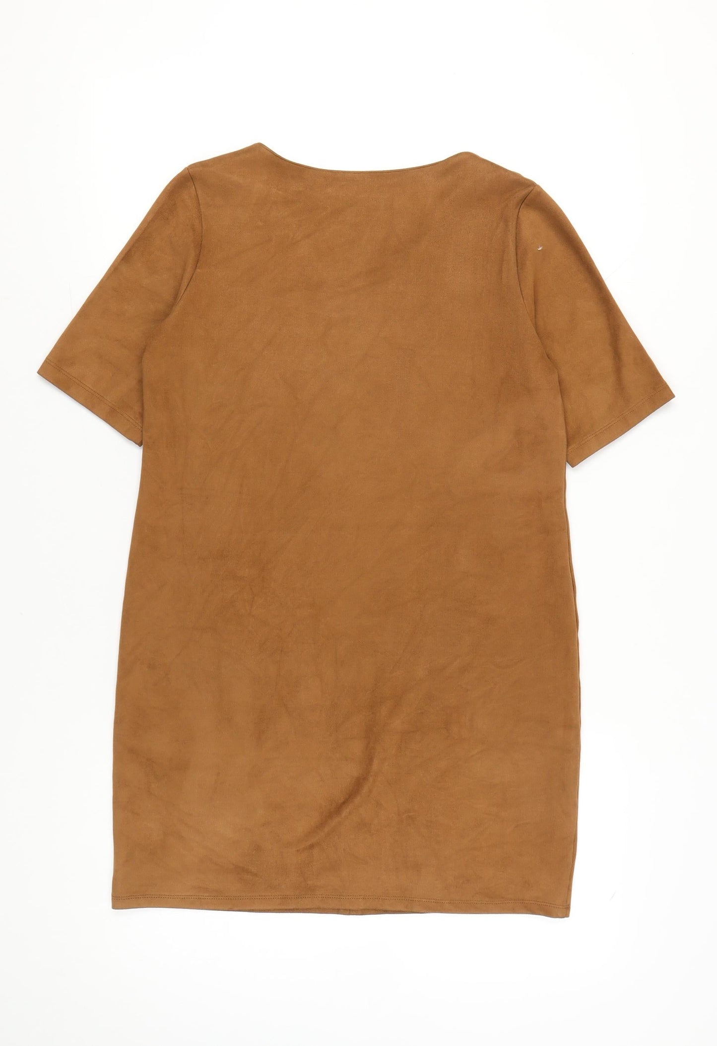 Marks and Spencer Womens Brown Size 12 Shift Dress V-Neck Short Sleeve