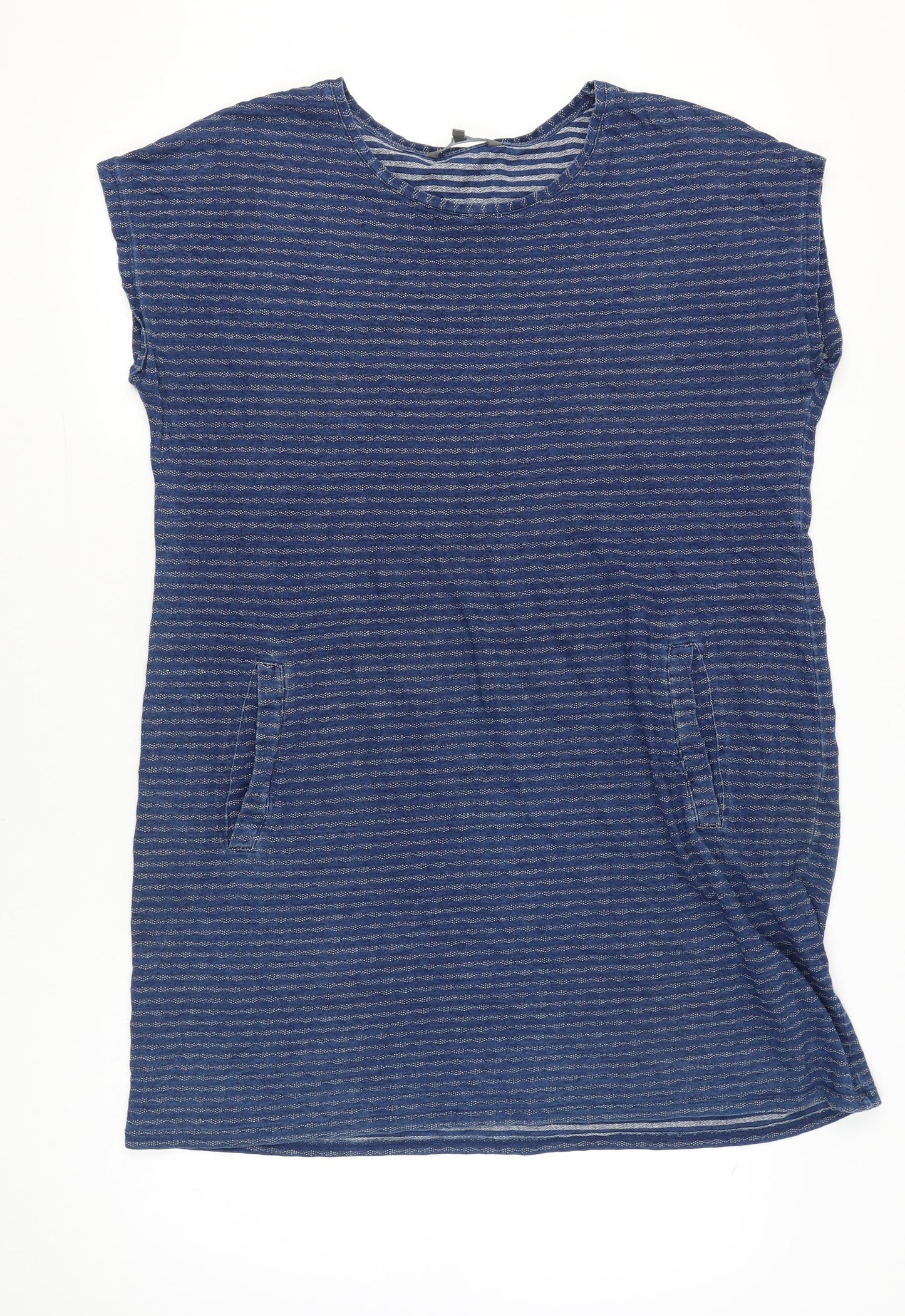 Laura Ashley Women Blue Striped Cotton Shift Dress UK 18