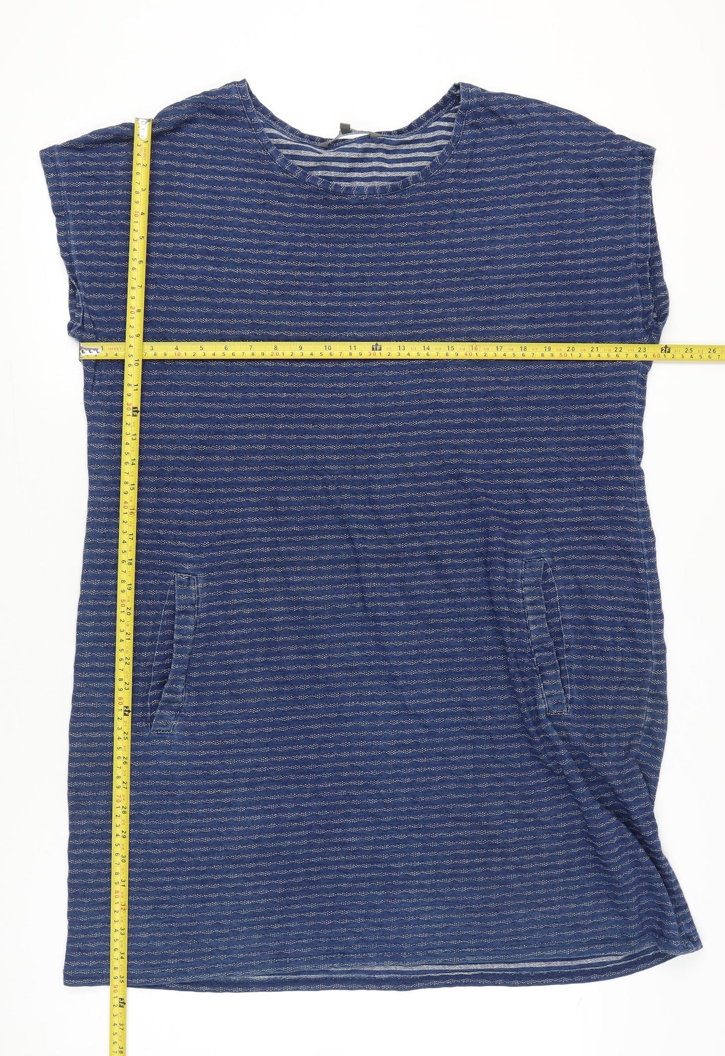 Laura Ashley Women Blue Striped Cotton Shift Dress UK 18