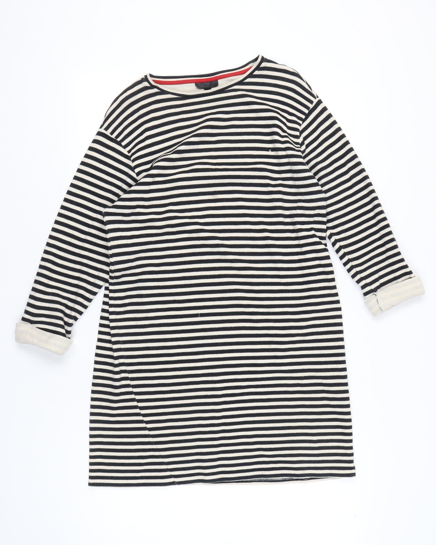 Topshop Women Black White Striped Shift Dress Size 14 Boat Neck