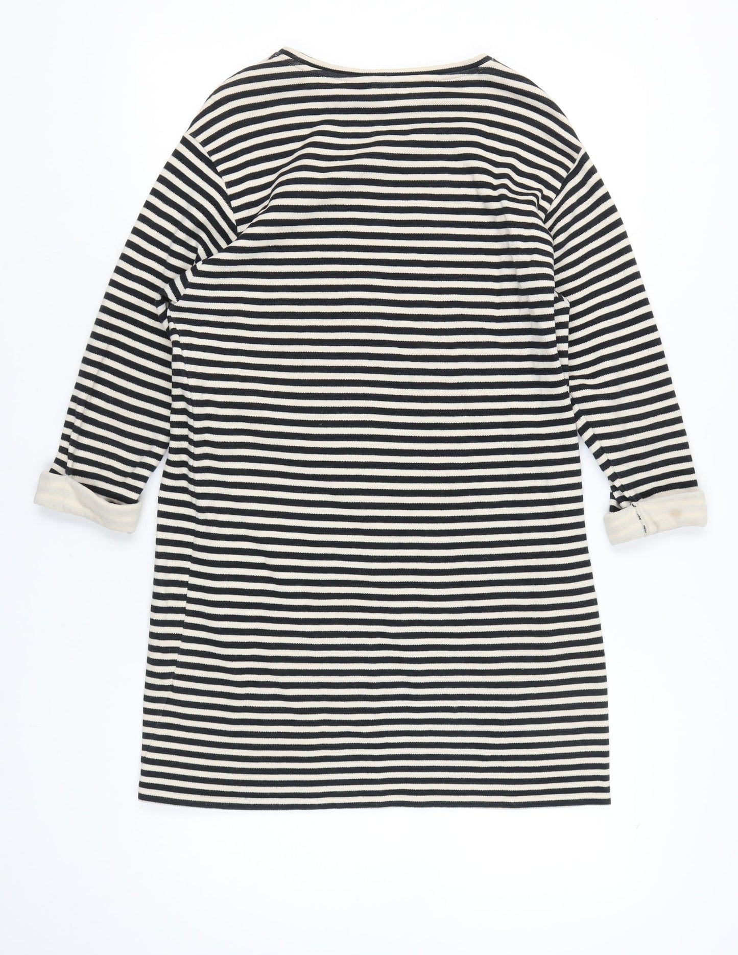Topshop Women Black White Striped Shift Dress Size 14 Boat Neck