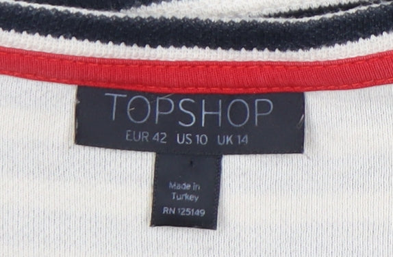 Topshop Women Black White Striped Shift Dress Size 14 Boat Neck