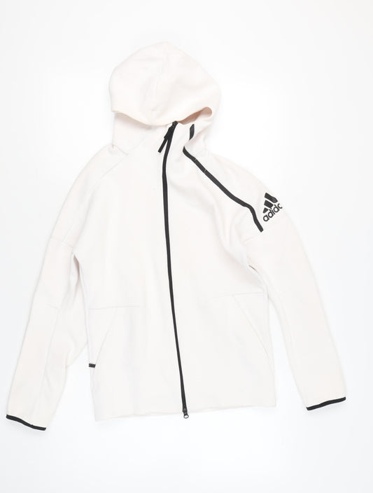 Adidas Men’s White Full Zip Hoodie Size S Logo Sportswear