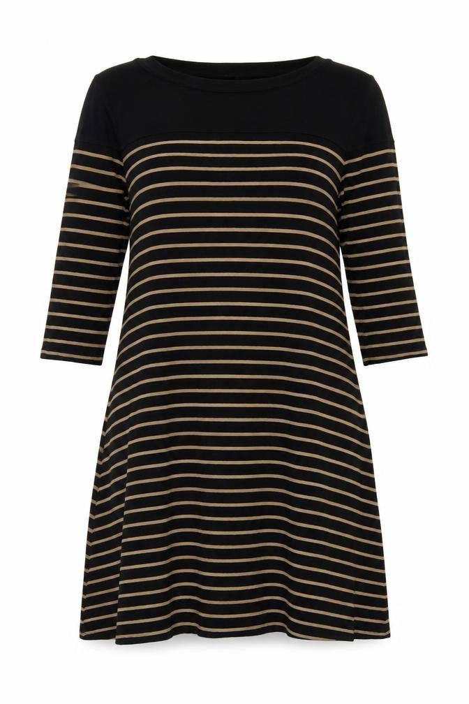 Marks and Spencer Women Black Beige Stripe Shift Dress Size 14