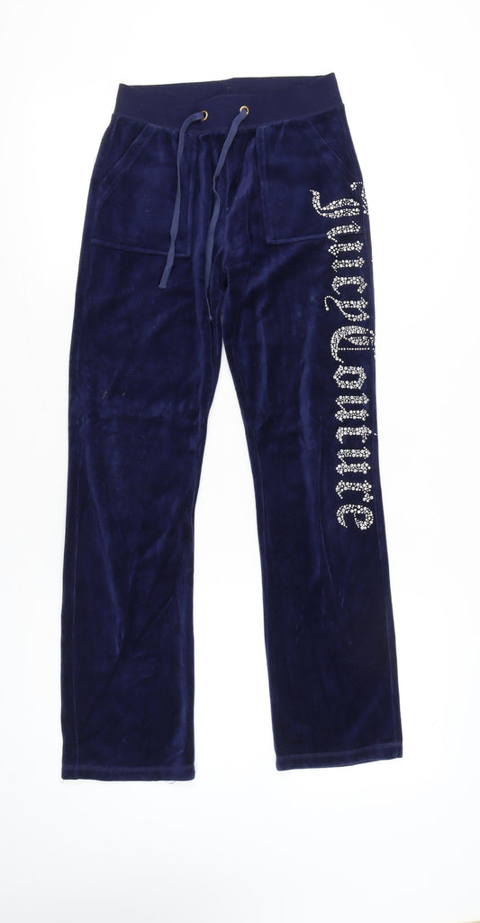 Juicy Couture Womens Blue Velour Sweatpants S Rhinestone Logo