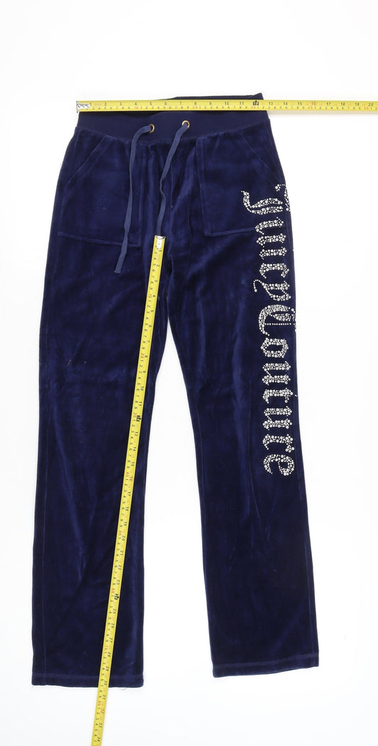 Juicy Couture Womens Blue Velour Sweatpants S Rhinestone Logo