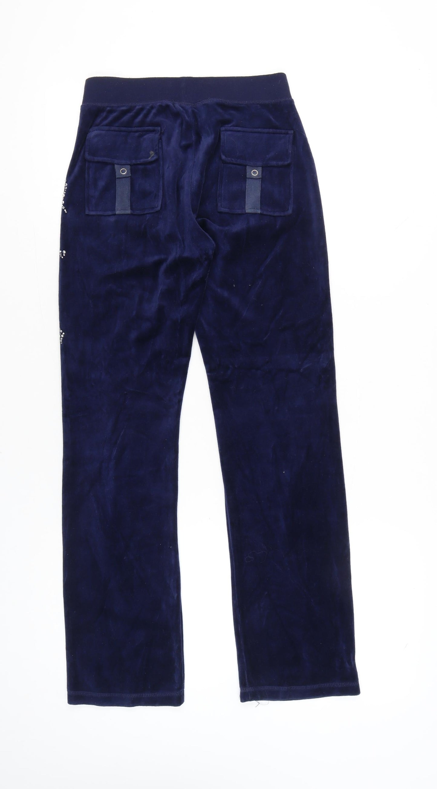 Juicy Couture Womens Blue Velour Sweatpants S Rhinestone Logo