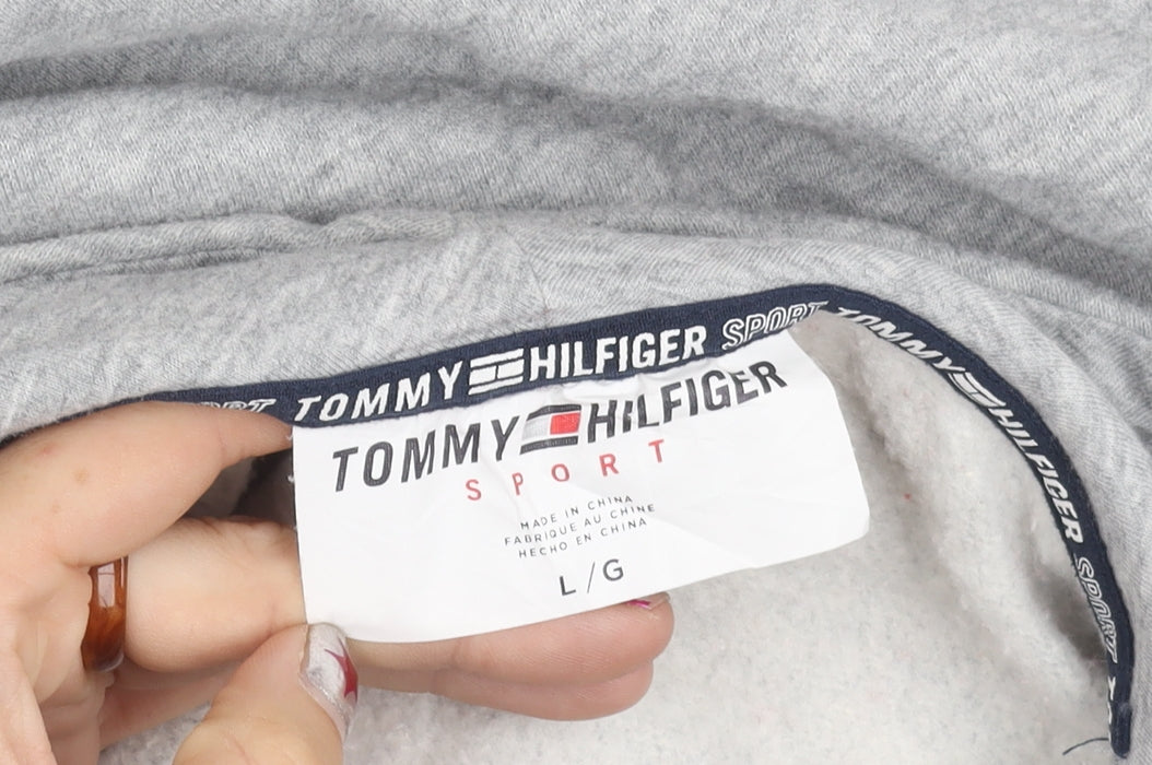 Tommy Hilfiger Women Grey L Quarter Zip Sweatshirt Logo Pullover Cotton Blend