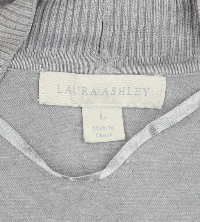 Laura Ashley Women’s Grey Cardigan L Open Front 3/4 Sleeve Knit