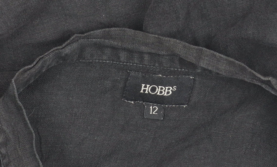 Hobbs Women’s Black Linen Blouse Size 12 Long Sleeve Lightweight