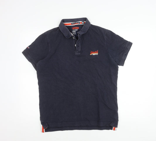 Superdry Men’s Blue XL Classic Pique Polo Shirt Cotton Logo