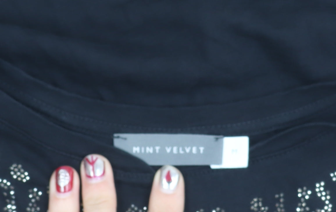 Mint Velvet Womens Black Sleeveless Rhinestone T-Shirt Size M