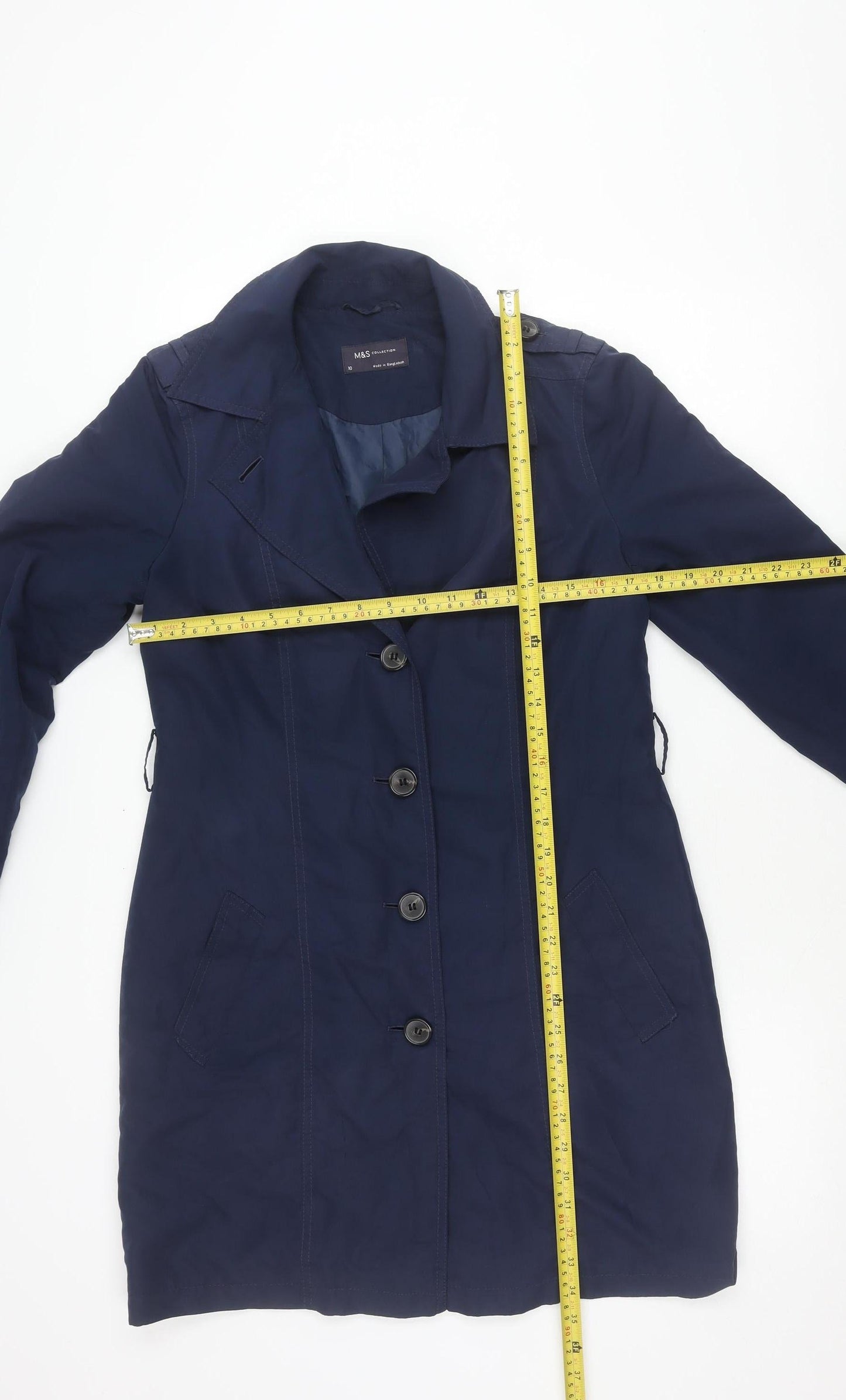 Marks and Spencer Womens Navy Blue Size 10 Polyester Mid-Length Overcoat
