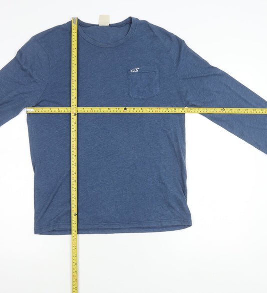 Hollister Men’s Blue Long Sleeve Crew Neck Logo Pocket T-Shirt Size S