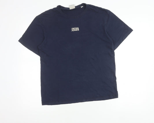 Jack & Jones Men’s Blue Cotton Crew Neck Logo T-Shirt Size M