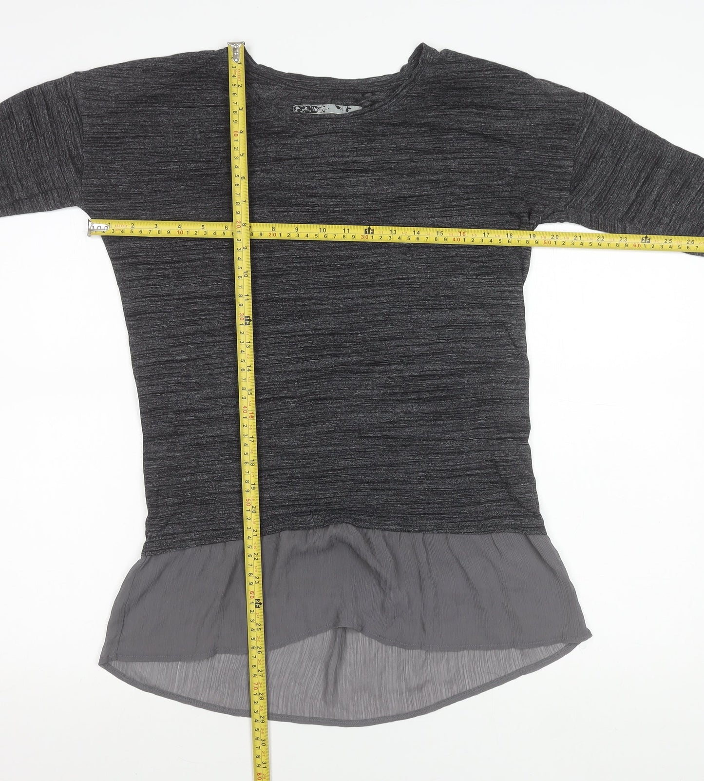 Marks and Spencer Women’s Grey Tunic Blouse Size 8 Long Sleeve Frill Hem