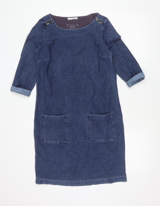 White Stuff Women’s Blue Shift Dress Size 10 3/4 Sleeve Cotton Blend