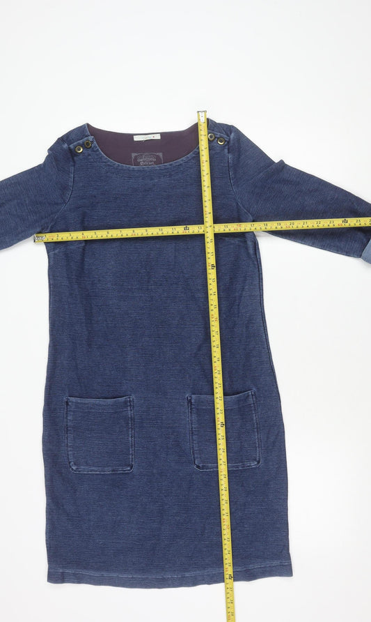 White Stuff Women’s Blue Shift Dress Size 10 3/4 Sleeve Cotton Blend