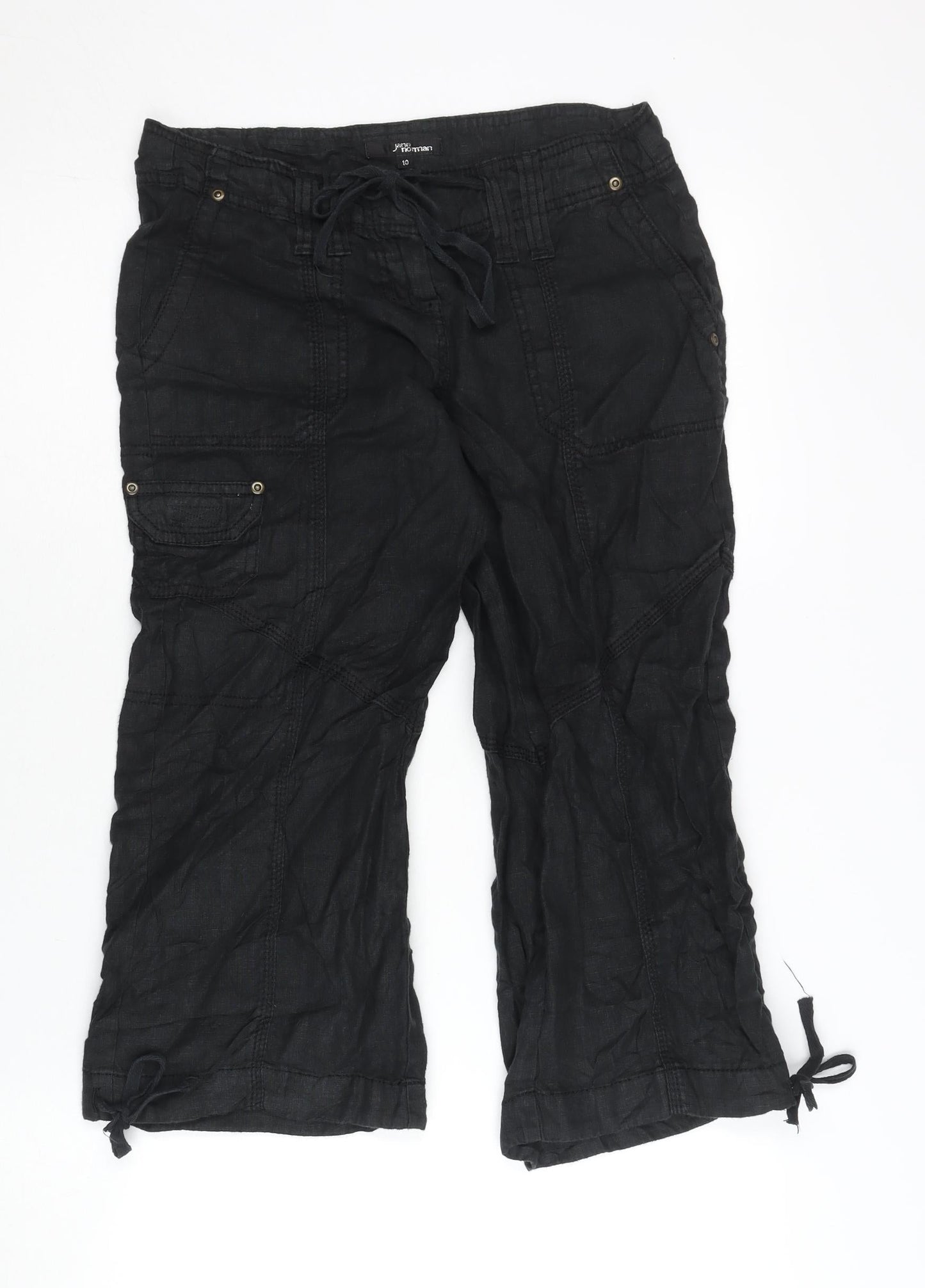 Jane Norman Womens Black Linen Cargo Trousers Size 10