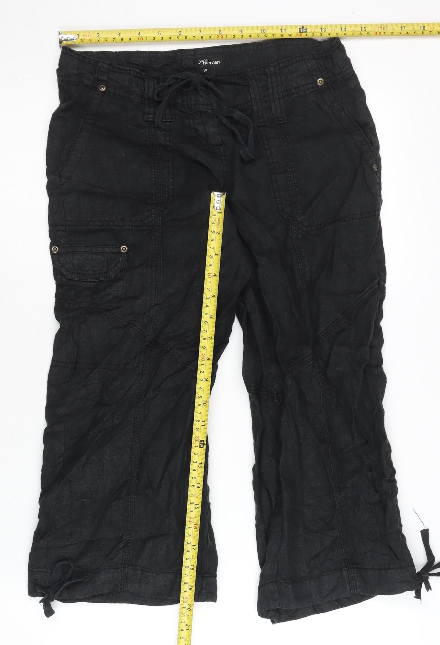 Jane Norman Womens Black Linen Cargo Trousers Size 10