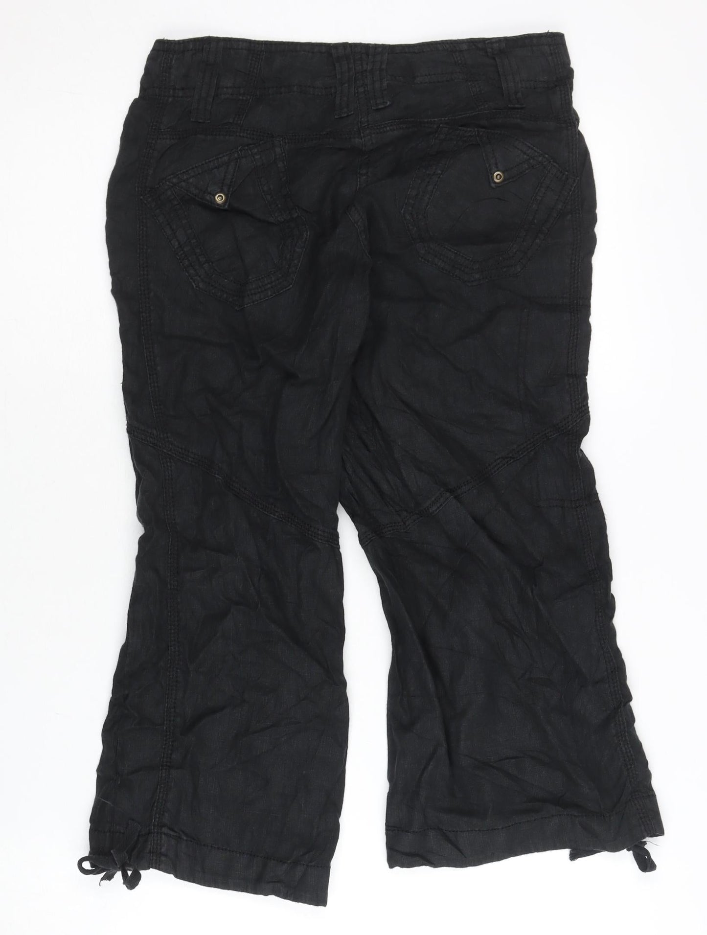 Jane Norman Womens Black Linen Cargo Trousers Size 10