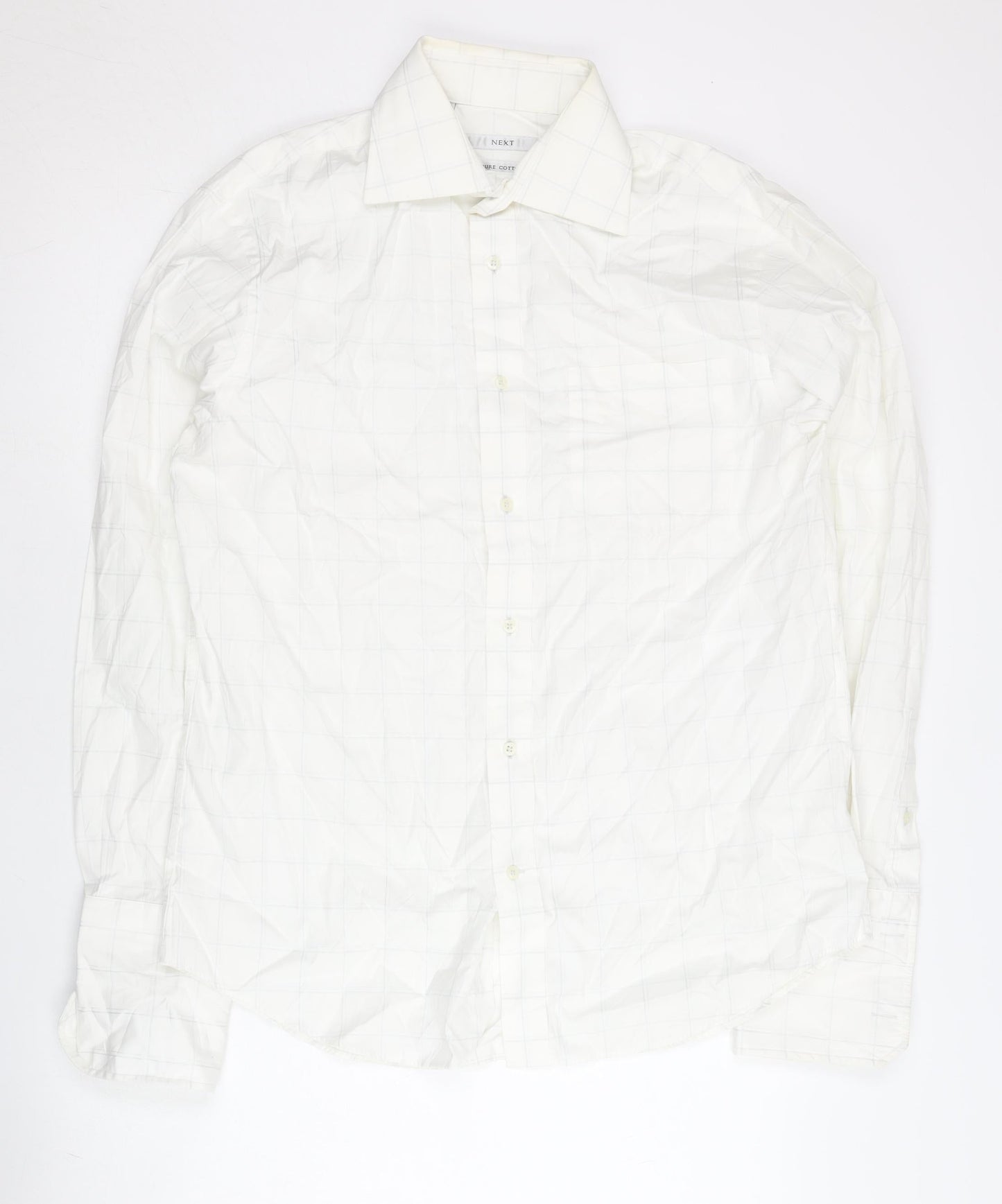 Next Men’s White Check 100% Cotton Dress Shirt 15.5in 39cm