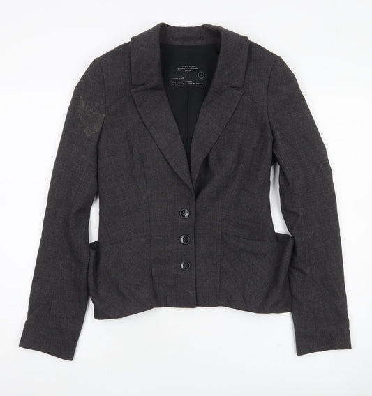 AllSaints Womens Grey Wool Blend Blazer Jacket Size 10 Slim Fit