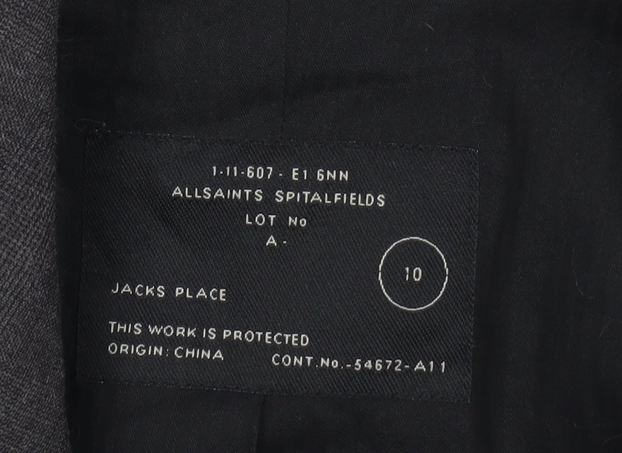 AllSaints Womens Grey Wool Blend Blazer Jacket Size 10 Slim Fit