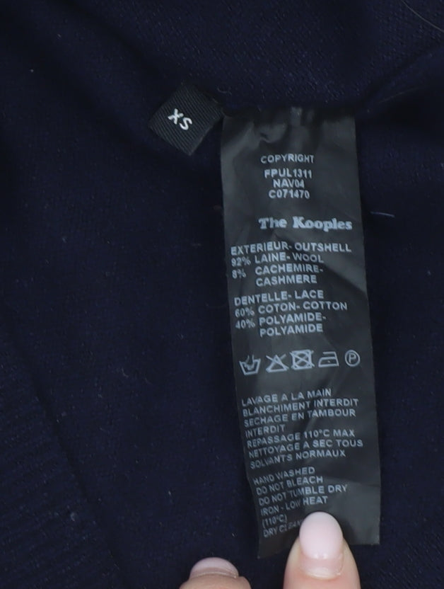The Kooples Womens Blue Wool Cashmere Lace Pullover XS