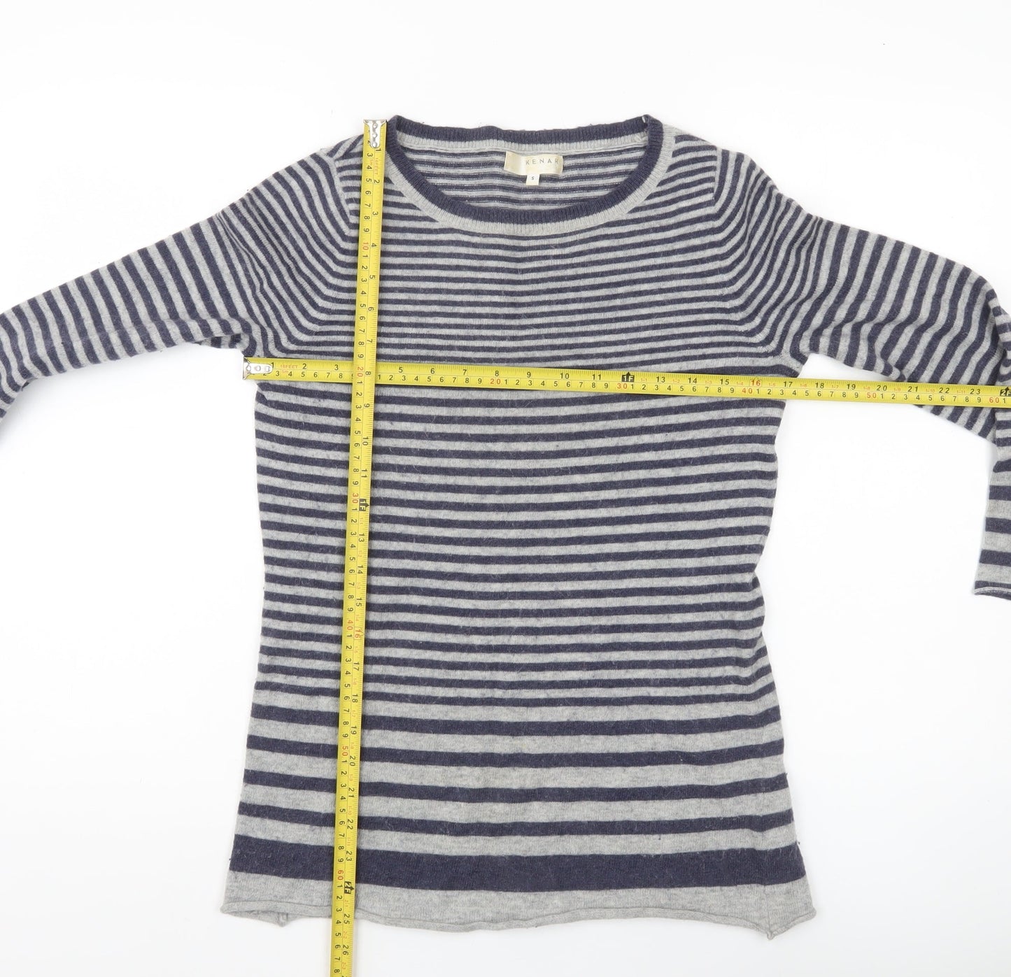 Kenar Womens Grey Striped Pullover Jumper Size S Angora Wool Blend