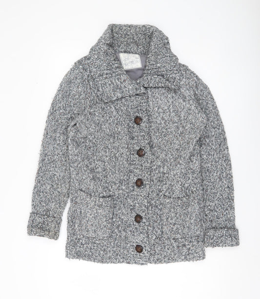 Fat Face Women’s Grey Chunky Knit Collared Cardigan Size 12