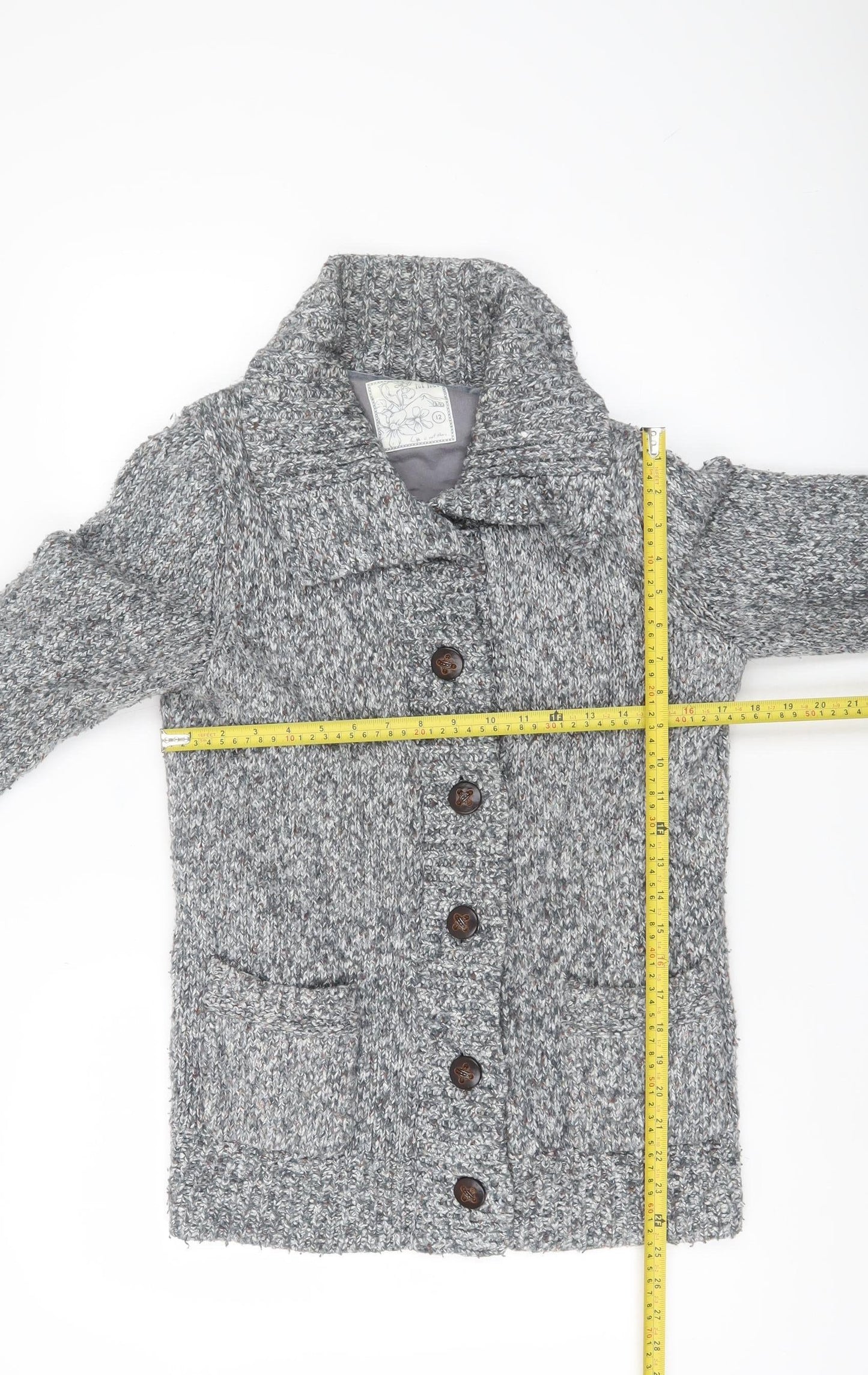 Fat Face Women’s Grey Chunky Knit Collared Cardigan Size 12