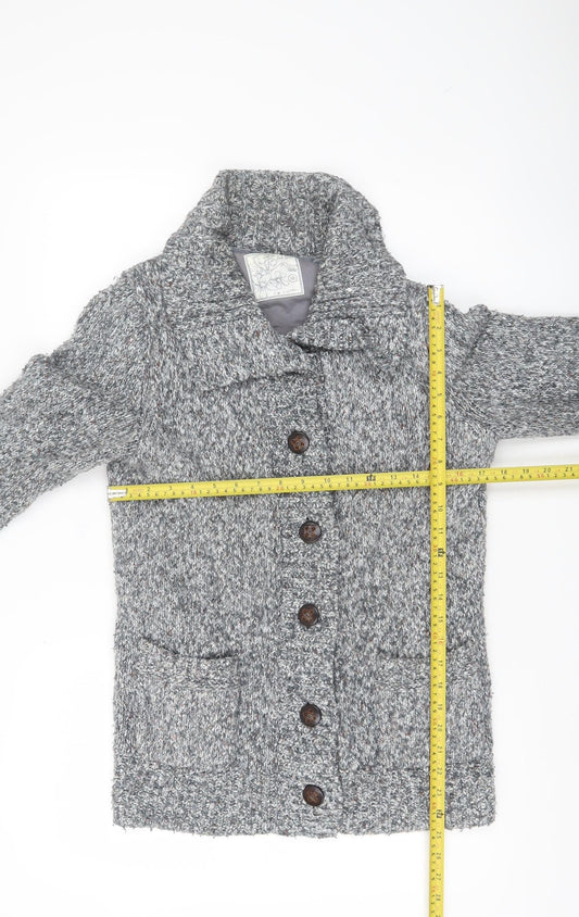Fat Face Women’s Grey Chunky Knit Collared Cardigan Size 12