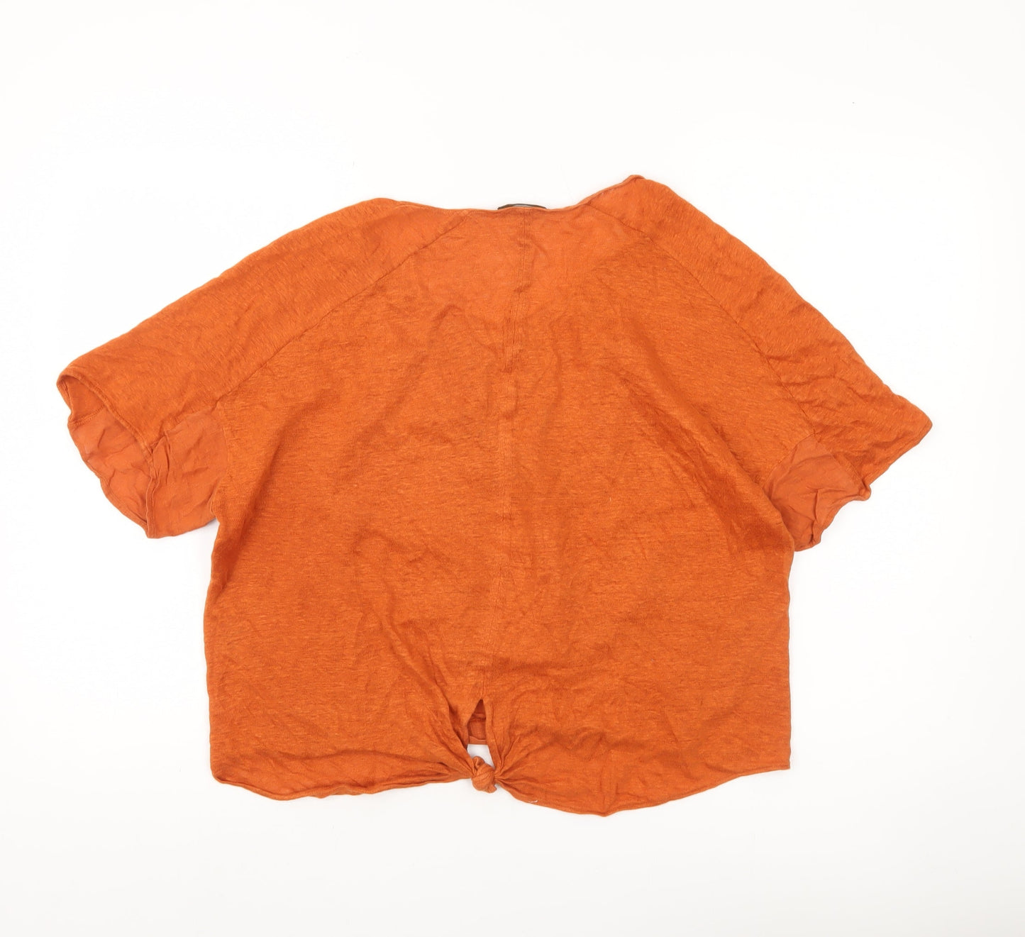 Massimo Dutti Womens Orange Linen Blouse Size 12 Short Sleeve Basic