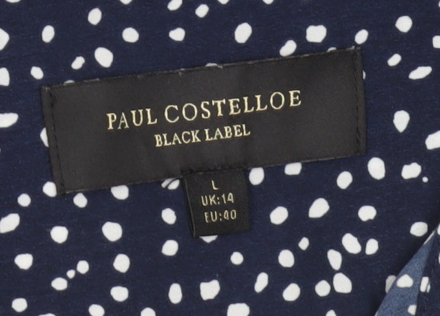 Paul Costelloe Women’s Blue Polka Dot Button-Up Shirt UK 14 Long Sleeve
