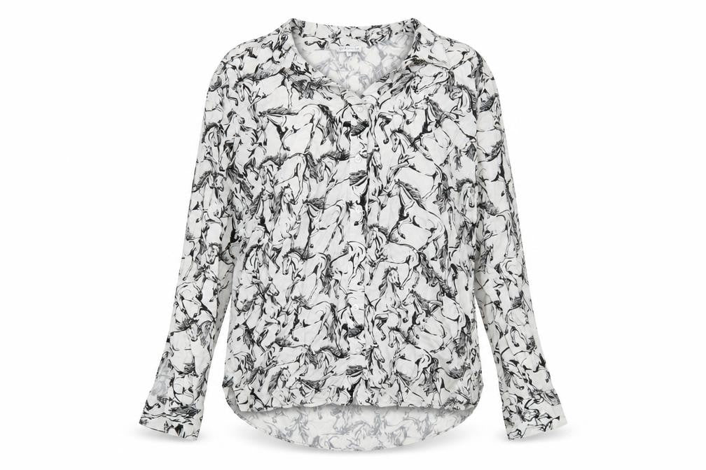 Warehouse Women’s White Horse Print Blouse UK 10 Long Sleeve Viscose